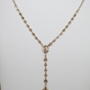 Rosario GC Virgen Milagrosa Crúz Cristo Tres Puntas 5.75gr / 55cm / 3mm-4mm Liso Oro Amarillo 18K.