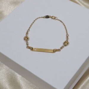 Pulso Bebé Aro Seguido Placa 2.3gr / 15cm / 1.4mm Eslabones GC Oro Amarillo +4 18K.