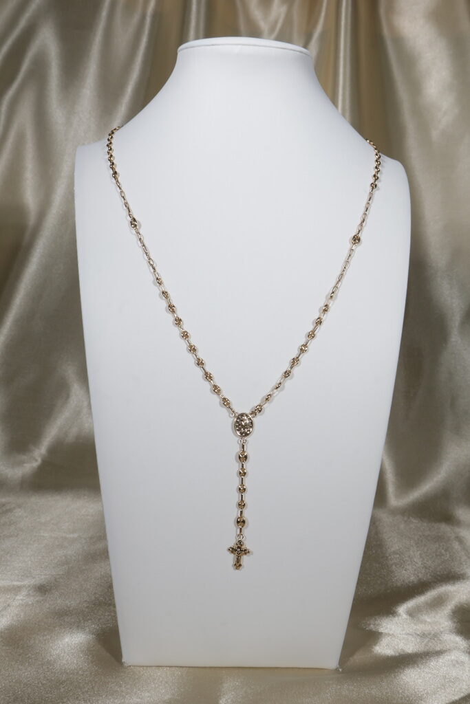 Rosario GC Virgen Milagrosa Crúz Cristo Tres Puntas 5.75gr / 55cm / 3mm-4mm Liso Oro Amarillo 18K. - Image 2