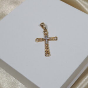 Dije Cruz Cubana 3.1gr / 4.1cm / Circones Blancos Dos Oros Amarillo Blanco 18K.