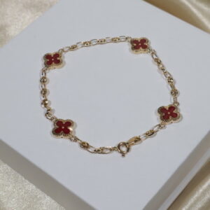 Pulso GC Trebol 4.6gr / 19cm / 3.1mm Diamantado Electroestatico Rojo Oro Amarillo 18K.