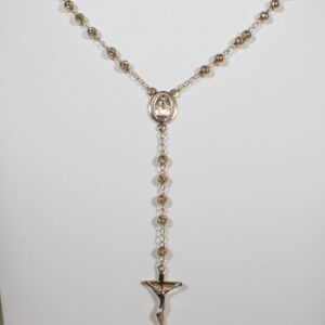 Rosario Virgen Milagrosa 7.85gr / 50cm /3mm-4mm Bolas Diamantadas Crúz Lisa Oro Amarillo 18K.