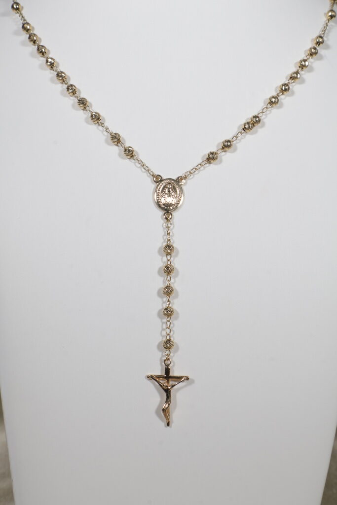 Rosario Cruz Virgen Milagrosa 7.05gr / 45cm / 3mm-4mm Oro Amarillo 18K.