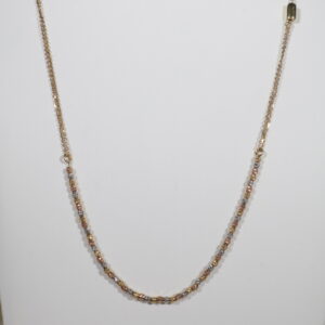 Cadena Aro Seguido Gradual 6.4gr / 40cm-60cm / 2.5mm Bolas Diamantadas Tres Oros. 18K