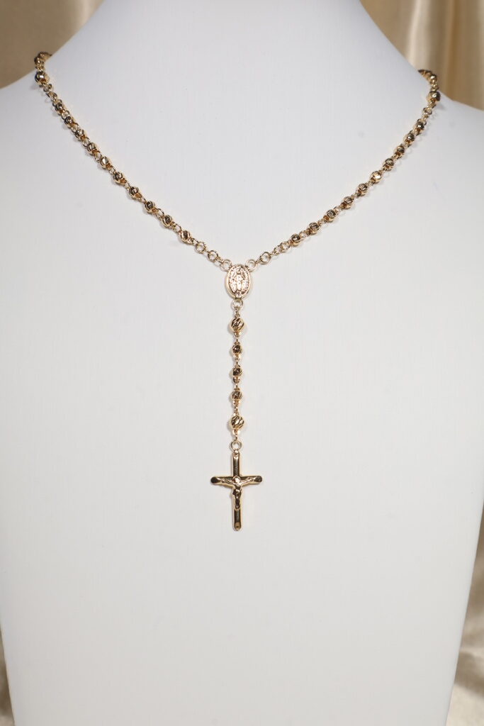 Rosario Virgen Milagrosa 10.85gr / 56.4cm / 4mm Balin Diamantado Oro Amarillo 18K.
