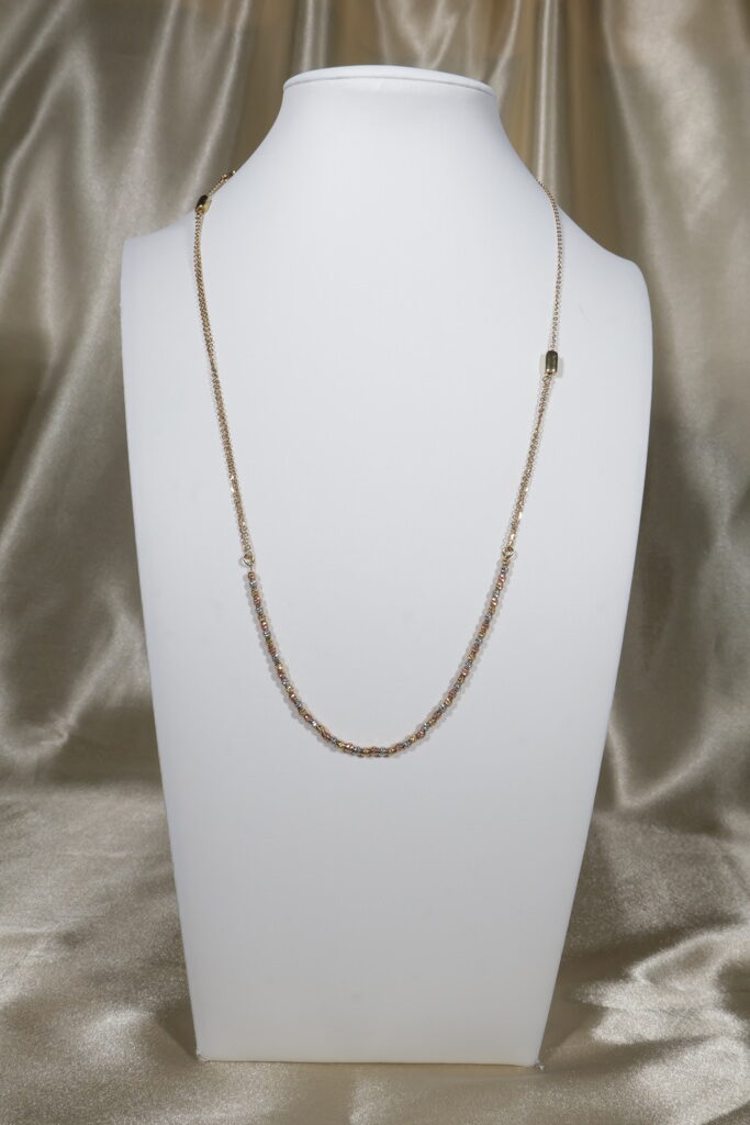 Cadena Aro Seguido Gradual 6.4gr / 40cm-60cm / 2.5mm Bolas Diamantadas Tres Oros. 18K - Image 2